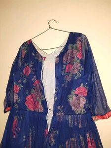 Elegant Blue Floral Gown Dress