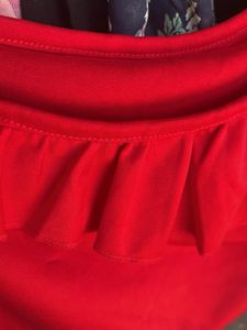 Red Ruffled Off-Shoulder Crop Top