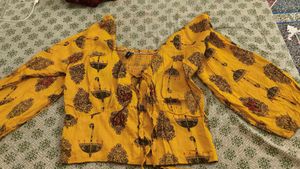 Yellow Umbrella Print Crop Top