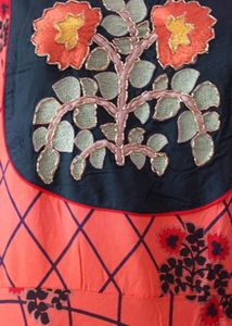 Women Embroidered Ankle Length Kurta, Orange