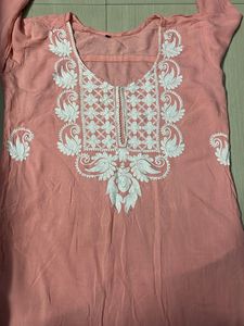 Pink Kurti Set with White Embroidery