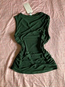 Newme Ruched Green Top With Tag