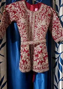 Elegant Red Embroidered Girls' Outfit