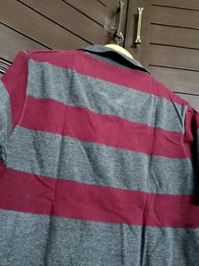 Mast &amp; Harbour Men Red Grey Striped Polo TShirt