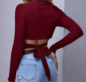 Slim Fit Crop Top For Women Tie Up