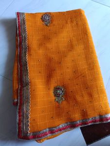 Gorgeous  Orange Embroidered Saree