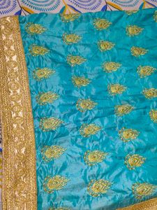 Elegant Blue Embroidered Saree New Without Tag