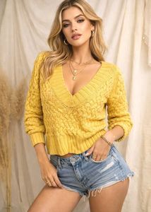 🎀Imported Yellow V-Neck Knit Sweater D