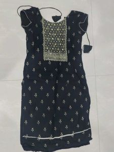 Pure Cotton Black Kurti With Gold Zari