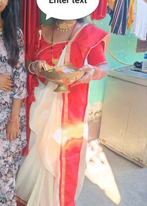 Elegant Red & White Saree