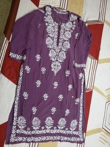 Pure chickenkari Embroidered Purple Kurta