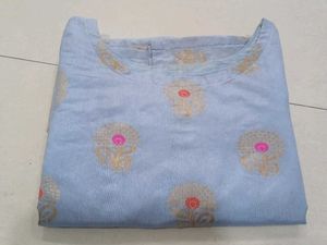 Powder Blue Banarasi Silk Kurti