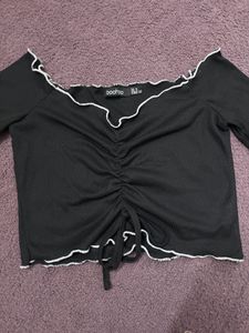 Bohoo Black Offshoulder Crop Top