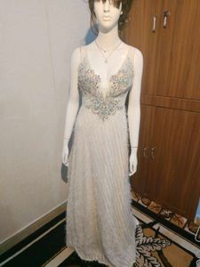 Elegant Feathered Evening Gown