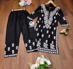 Black Embroidered Kurti Set
