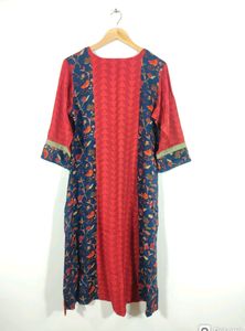 Colorways Red &amp; Blue Printed Kurta (Women&#39;