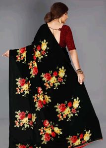 Beautiful Floral Chiffon Saree Black