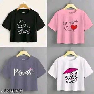 Combo Of 4 Cute Graphic Crop Top Bundle