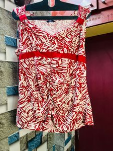 Red & White Print Top