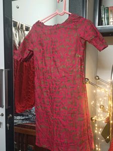Vintage Red & Gold Print Dress
