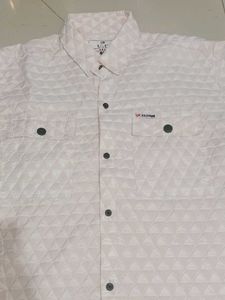 Textured White Button-Down Shirt