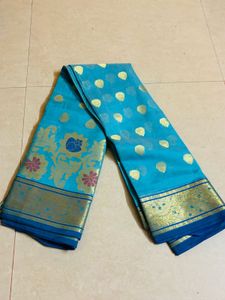 Blue kathpadar Blend Saree
