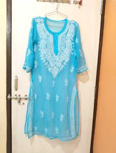 Light Blue Embroidered Kurti