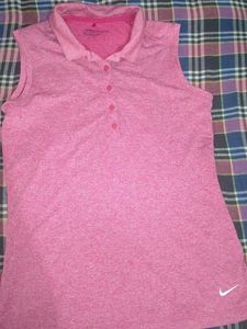 Pink Sleeveless Polo Top