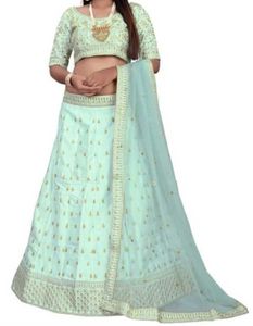 Embroidered Full Stitched Lehenga Choli (Green)