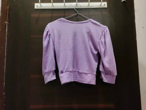 Purple Puffy Sleeves Crop Top