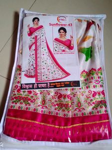 Elegant White & Pink Saree