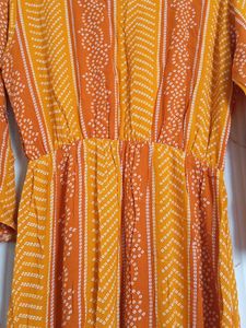 New Orange &amp; White Print Dress Bandhej