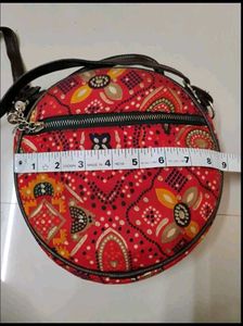 Red Patterned Round Crossbody Bag