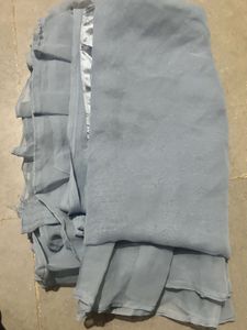 Gray Pleates Border Saree With Ready Blouse