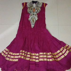 Elegant Pink & Gold Anarkali Dress