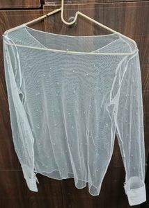 Pearl Embellished Mesh Top