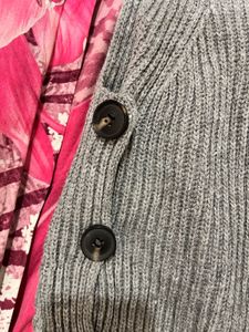 Gray Knit Vest with Button Detail