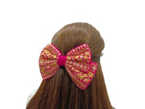 Embroidered Hot Pink Hair Bow