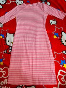 Pink Striped Midi Dress