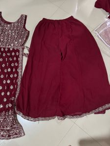 Maroon nayra cut dress with duppata