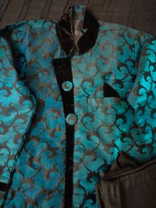 Blue Velvet Sherwani Set
