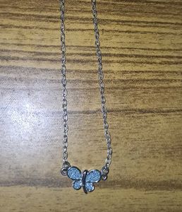 Butterfly Pendant Chain, Micro Plated Blue Stone
