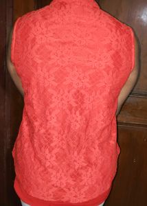 Red Sleeveless Net Top