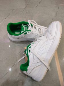 Puma White &amp; Green Low-Top Sneakers