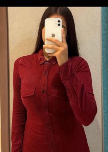 Burgundy Corduroy Shirt Dress