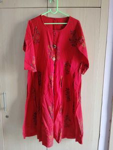 Red Floral Print KURTA AND PAJAMA SET