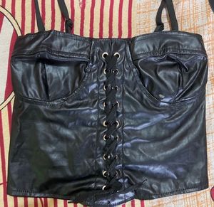 Lace-Up Faux Leather Corset Top