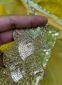 Partywear Golden Beaded Saree With Blouse
