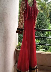 Red &amp; Gold anarkali gown with velvet bodice