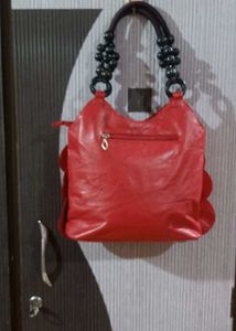 Red Leather Circle Hobo Bag